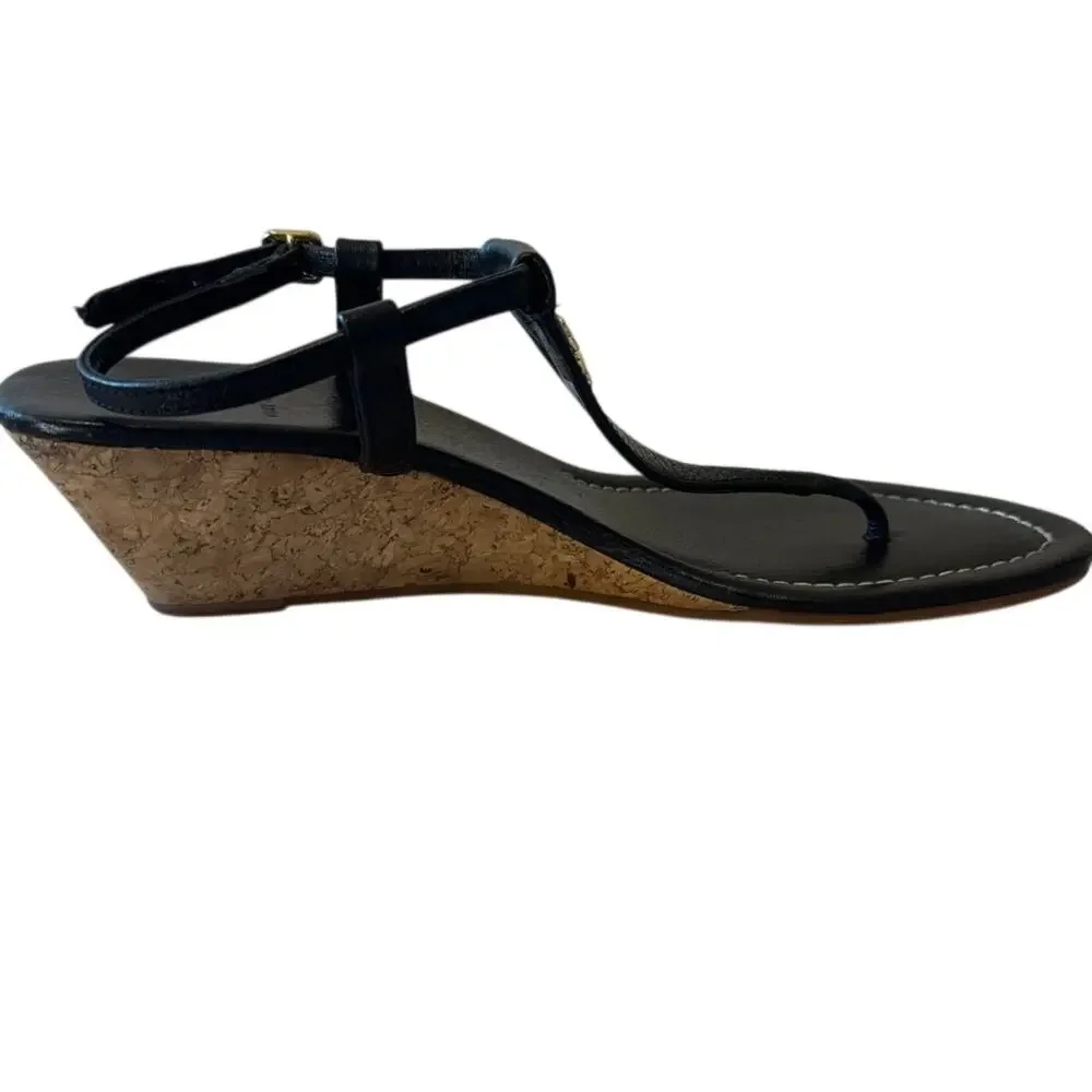 Tory Burch‎ Pauline Demi Cork Wedge Sandals Black 8.5